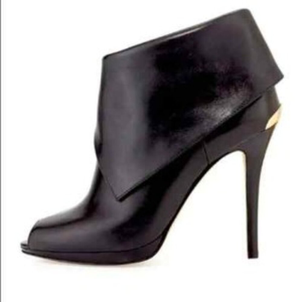 NIB MICHAEL KORS Kendra Open-Toe leather Calfskin Bootie Black